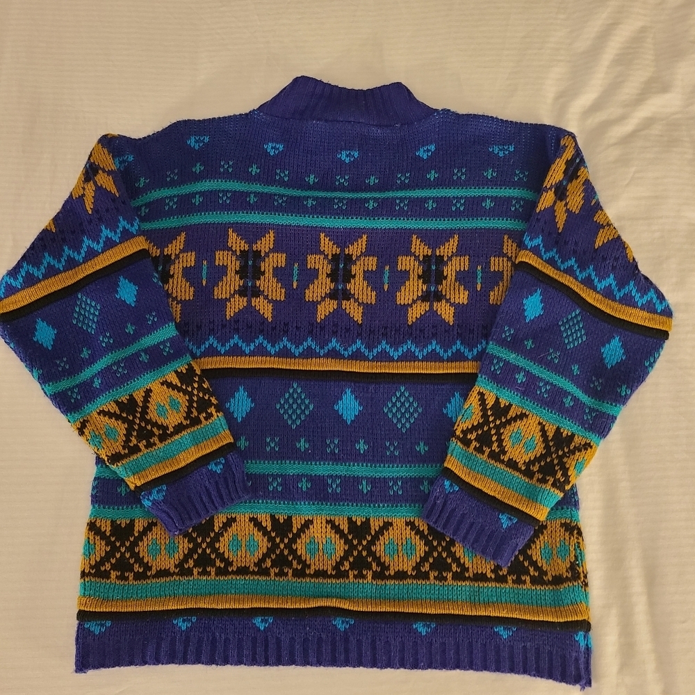Vintage‎ 80s Crochet Club knitted sweater size Medium USA colorful M - Picture 3 of 10